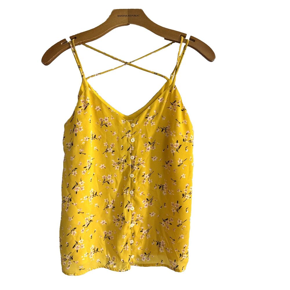Floral Strappy V-Neck Cami Tank Top - S - Cottagecore Boho Feminine Delicate